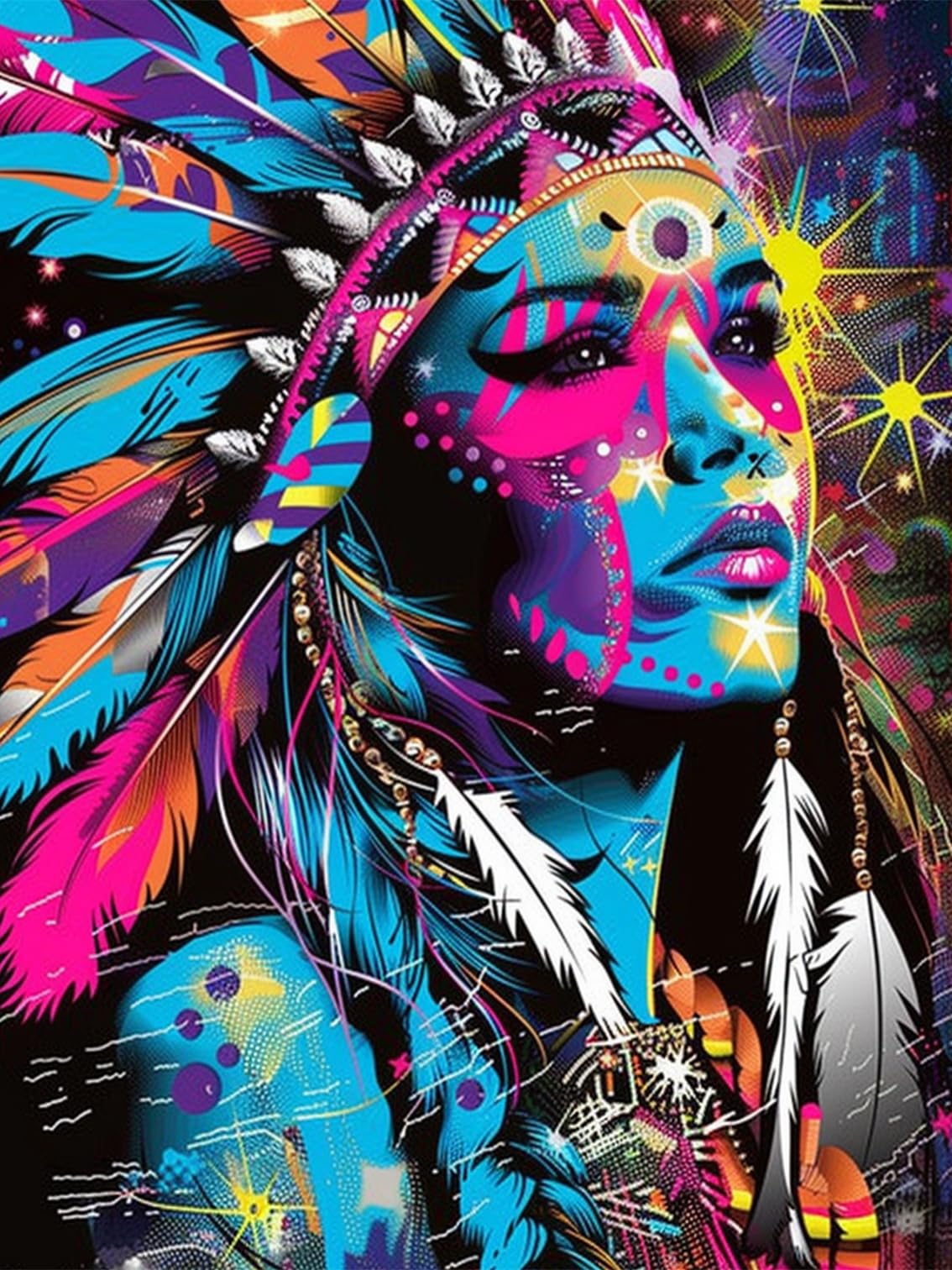 Indian Girl 5D Diamond Painting Kits for Adults, Tribal Culture Full Drill Round Diamond Cross Stitch Body Painting Diamond Painting by Number Kits Easy to Paint on Canvas for Home Decor 12x16 inch Tucocoo