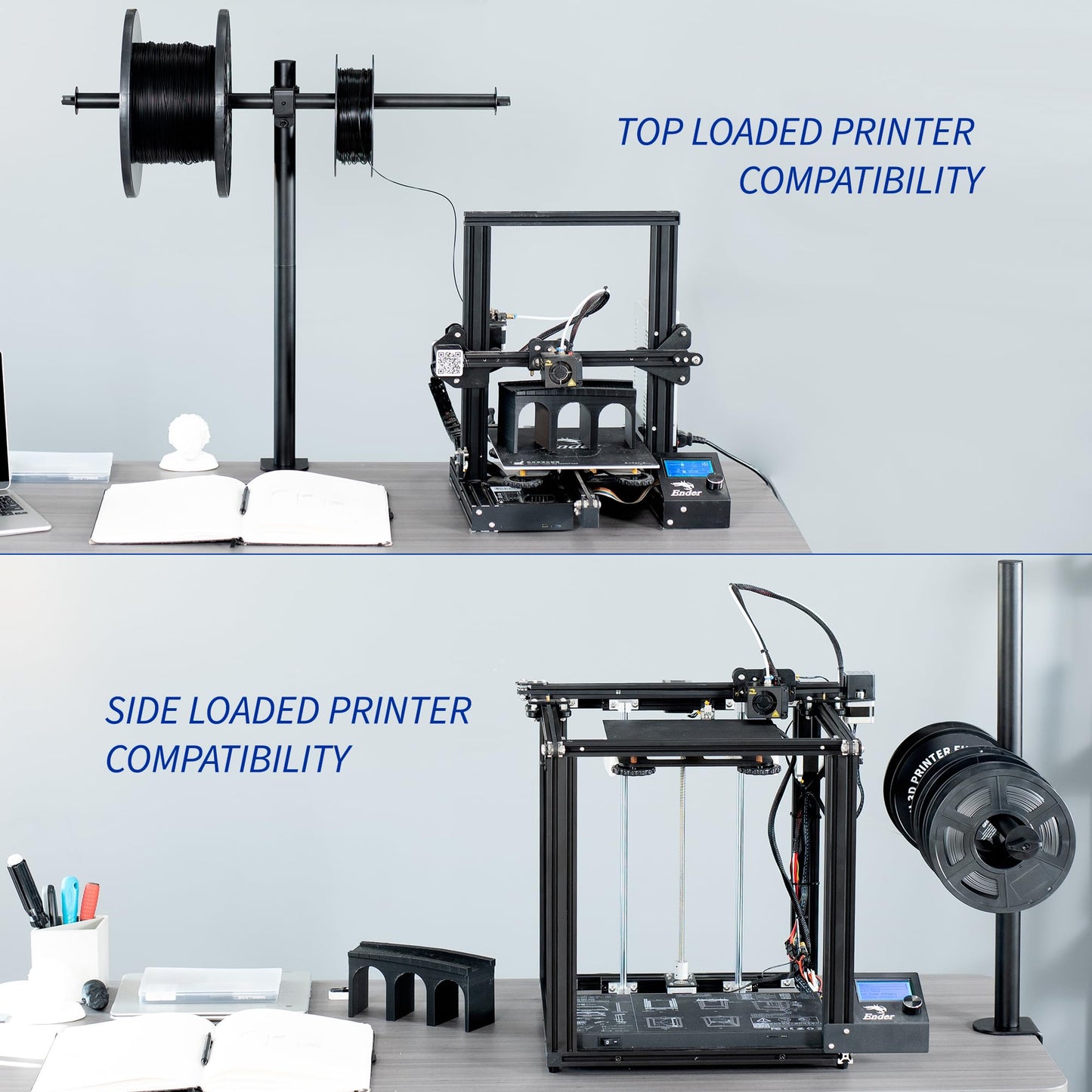 VIVO Clamp-on Steel Filament Holder for 3D Printer, Height Adjustable Spool Support, Holds up to 8 Standard Reels, Black, STAND-3DRH - WoodArtSupply