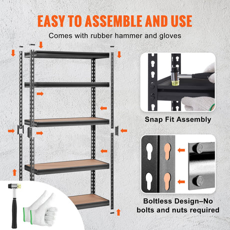 VEVOR Storage Shelving Unit, 5-Tier Adjustable, 2000 lbs Capacity, Heavy Duty Garage Shelves Metal Organizer Utility Rack，2 Pack, 30" L x 12" W x 60" H VEVOR