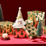 PAPER FAIR 5PCS Christmas Nesting Gift Boxes Set, Gold Foil Green Xmas Tree Flat Square Cardboard Nested Box with Lid, for Gift Wrapping Holiday Present Birthday, Assorted Size PAPER FAIR