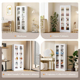 Yizosh Display Cabinet with Glass Doors, 5-Tier Curio Cabinet with 4 Adjustable Shelves, 67" Display Case for Home, Living Room, Assemble Required (White) Yizosh