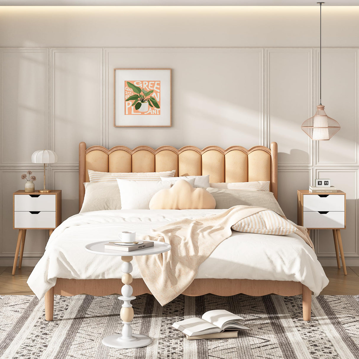 JAXPETY Nightstands Set of 2, Night Stand with Drawers, Bedside Tables with Solid Wood Legs and Large Storage Space, End Table, Side Table, for Bedroom, Natural JAXPETY