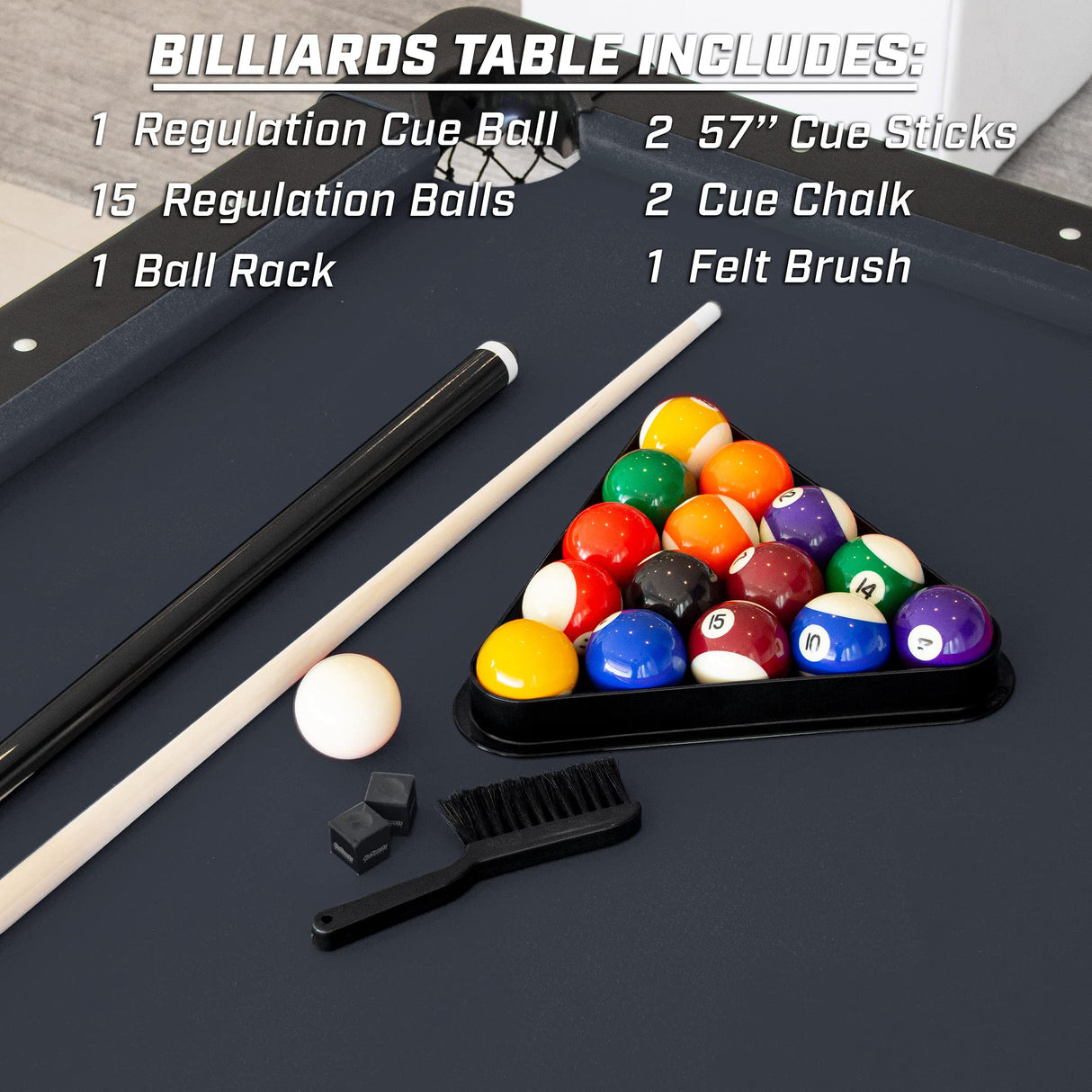 GoSports 7 ft Billiards Table - Portable Pool Table - Includes Full Set of Balls, 2 Cue Sticks, Chalk, and Felt Brush - BLACK GoSports