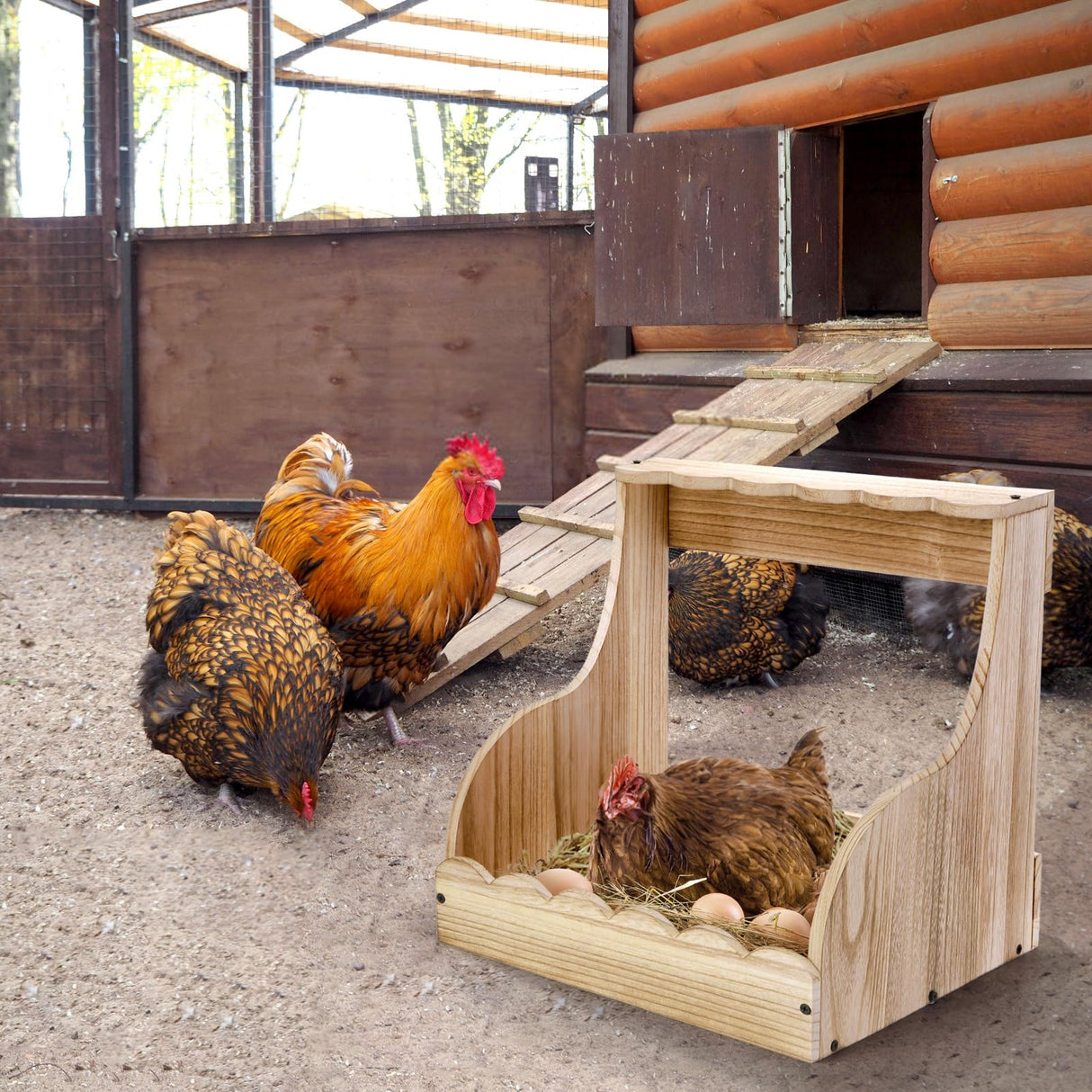 Tlence Single Compartment Hens Nesting Box, 14.5 x 13.75 x 13 Inch Wood Chicken Laying Eggs Box, Large Heavy Duty Chicken Coop Nest Box Accessories for Duck Birds Poultry, Easy Assembly Tlence