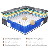 Queblox Queen Mattress, 14 Inch Hybrid Mattress in a Box, Medium Firm,Memory Foam and Individual Pocket Springs for Pressure Relief, CertiPUR-US Certified Queblox