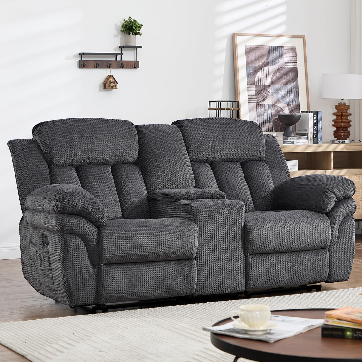 CANMOV Recliner Sofa Set, Manual Recliner Loveseat with Overstuffed Armrest for Living Room,Bedroom Furniture,Office,2 Seat Grey CANMOV
