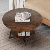 Masigle Round Coffee Table, 2-Tier Circle Coffee Table with Storage, Modern Wood Round Center Table, for Living Room, Small Space, Home Office, Easy Assembly, Rustic Brown Masigle