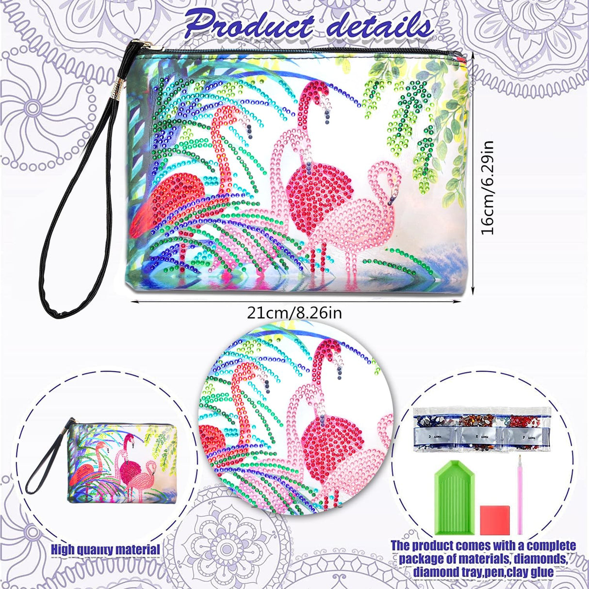 Flamingo Diamond Painting Handbag,5D DIY Flamingo Diamond Painting Clutch Purse Handmade Rhinestone Cross Stitch Handbag Paint by Number Art Craft Wristlet Clutch Bag Zipper Bag for Women Girls Gift EVERMARKET