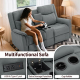 Korser Loveseat Recliner Sofa, Reclining Loveseat Couch with Manual Pull Tab, Reclining Couch with Console, USB Port, US Outlets, and Cup Holders, 2-Seater Performance Fabric Sofa for Living Room, RVs Korser