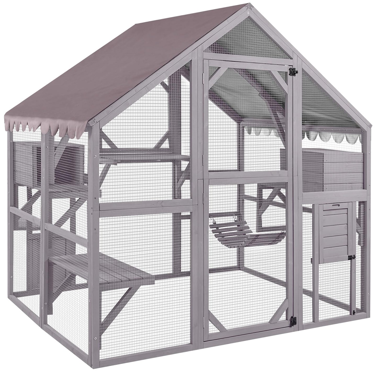 Aivituvin Catio Cat Enclosure Outdoor Cat Catio Large Cat Run with Bridges, Walks, Small Houses, Roof Cover 28.27ft