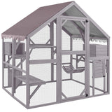 Aivituvin Catio Cat Enclosure Outdoor Cat Catio Large Cat Run with Bridges, Walks, Small Houses, Roof Cover 28.27ft Aivituvin