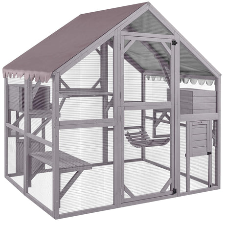 Aivituvin Catio Cat Enclosure Outdoor Cat Catio Large Cat Run with Bridges, Walks, Small Houses, Roof Cover 28.27ft Aivituvin