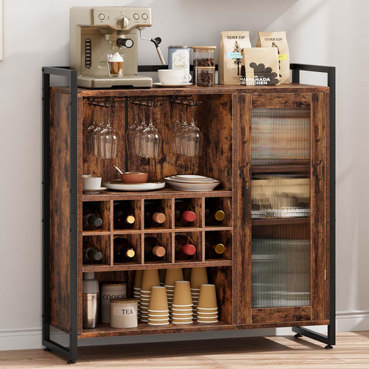 J-yaamiZz Wine Bar Cabinet with Detachable Wine Rack, Coffee Bar with Glass Holder, Liquor Cabinet Sideboard and Buffet Cabinet with Acrylic Door