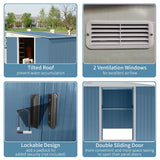 Outsunny 11' x 9' Outdoor Storage Shed, Galvanized Metal Utility Garden Tool House, Lockable Door for Backyard, Bike, Patio, Garage, Lawn, Blue Outsunny