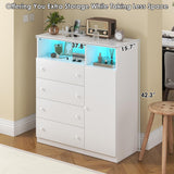 OTUTUMUS 4 Drawer Dresser for Bedroom with Charging Station & LED Light, Wood Tall Dresser with Storage Cabinet, Chest of Drawers with Open Compartments for Living Room, Closet, Hallway (White) OTUTUMUS