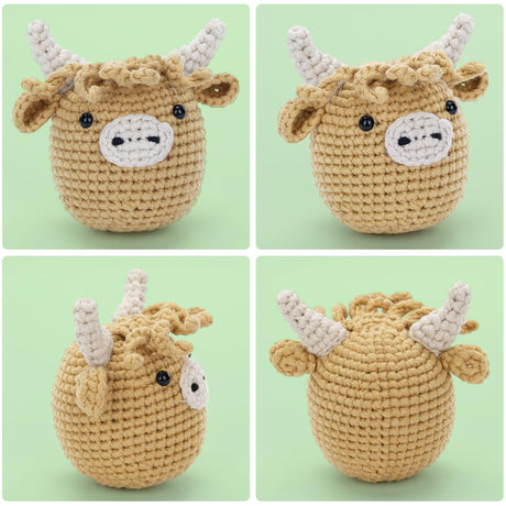 Crochet Kit for Beginners: Highland Cow Crochet Kit, Learn to Crochet, Include Easy Knitting Soft Yarn, Step-by-Step Video Tutorial, Hook, Holiday Birthday Gift for Adults and Kids(30%+ Yarn) CrochetBox