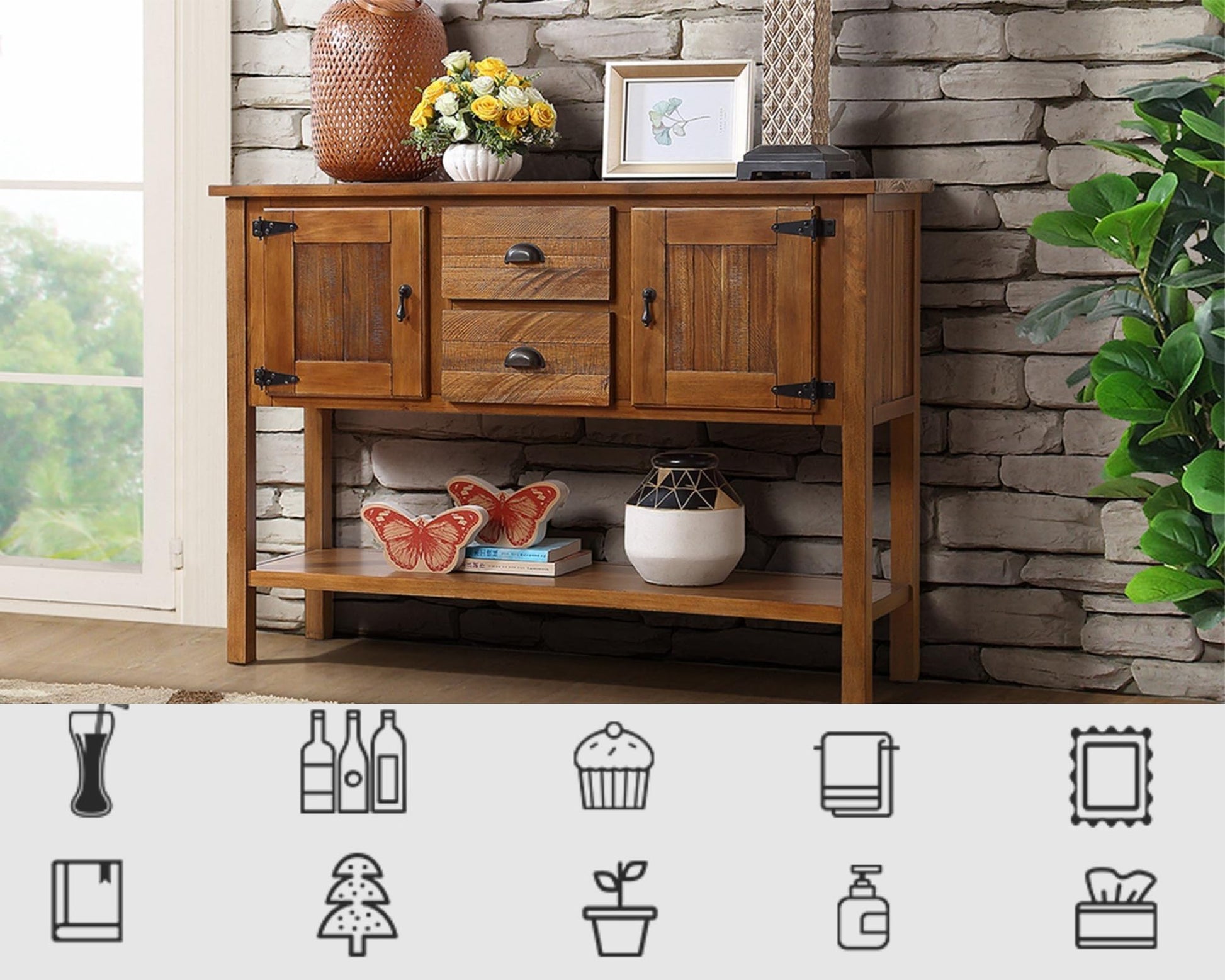 LKTART Farmhouse Sideboard Buffet Cabinet Kitchen Sideboard Cabinet with Storage Drawers and Bottom Shelf for Entryway Hallway Foyer Table Cupboard Coffee Bar Cabinet (48" Brown - WoodArtSupply