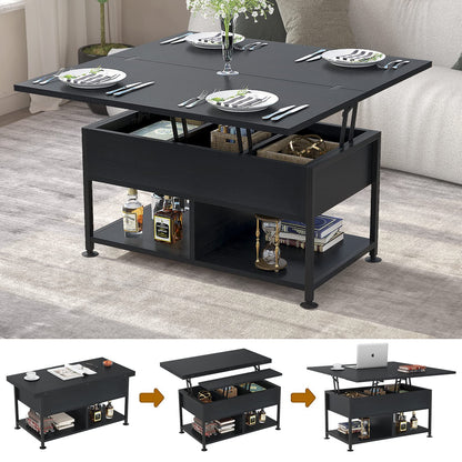 cosimates Lift Top Coffee Table ，4 in 1 Multi-Function Coffee Table with Hidden Compartment ，Modern Lift Tabletop Dining Table for Living Room Reception/Home Office, Black - WoodArtSupply