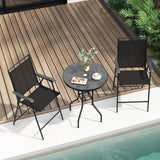 COSTWAY 3 PCS Patio Table and Chairs Set, Bistro Furniture with DPC Tabletop, Umbrella Hole, Outdoor Bar Set with Round Table and 2 Folding Counter Height Chairs for Poolside, Deck, Porch, Black COSTWAY