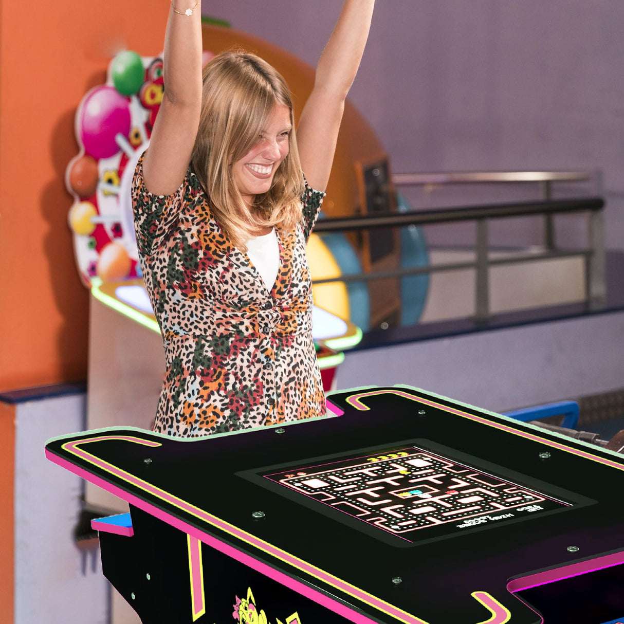 Arcade1Up Ms. PAC-MAN Head-to-Head Arcade Table with 12 Games, Multiplayer Control Panel, and 17-Inch Color LCD Screen, Black Series Edition ARCADE1UP