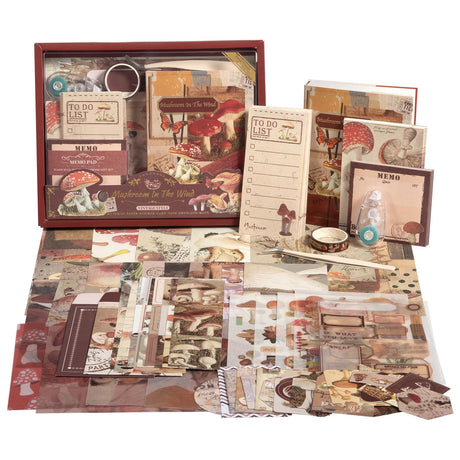 Scrapbook Photo Album Supplies Kit with Tweezers and Glue Tape – Vintage Aesthetic Junk Journaling Set, Scrapbooking Paper, Sticker Pack, Notebook, Stationery Kit, Gift for Adults Teens (Mushroom) imoon