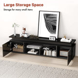 Redkey Modern TV-Stand with Light - Television Stands for 70 75 80 Inch TVs - Entertainment Center with Storage Cabinet for Bedroom Living Room - Open Glass Shelves - 2AC Outlet - Black Redkey