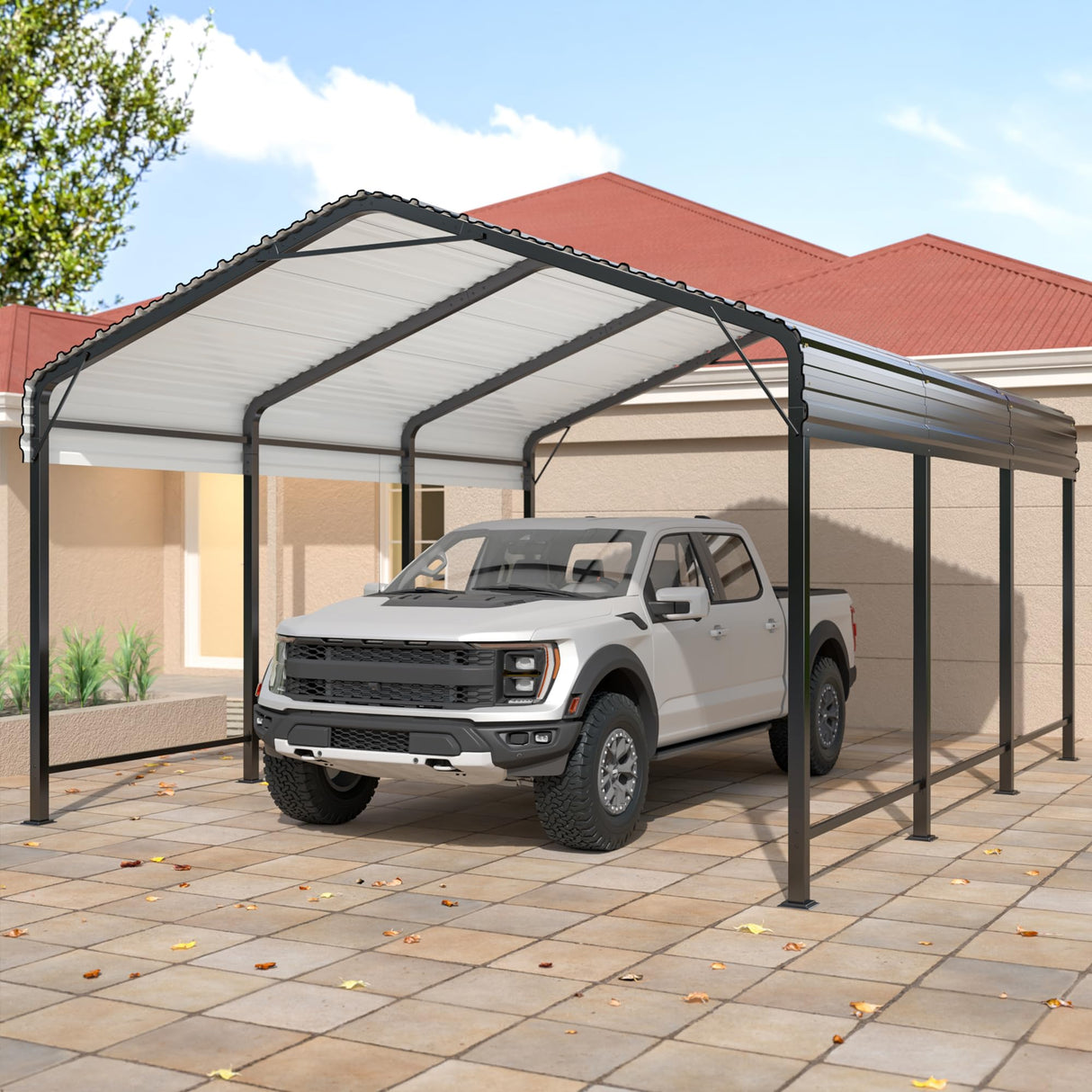 AIRWIRE 10x15 Metal Carport Carports with Enhanced Base Heavy Duty Garage Outdoor Galvanized Car Shelter for Car, Boats and Truck AirWire