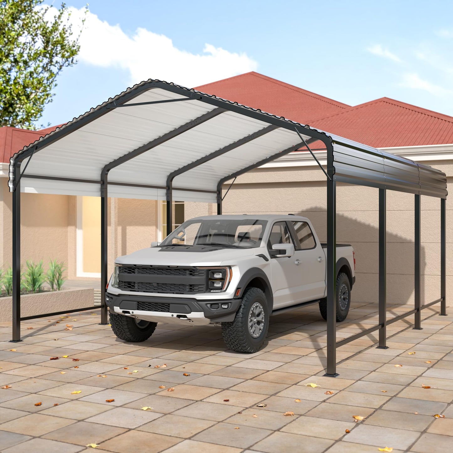 AIRWIRE 10x15 Metal Carport Carports with Enhanced Base Heavy Duty Garage Outdoor Galvanized Car Shelter for Car, Boats and Truck - WoodArtSupply