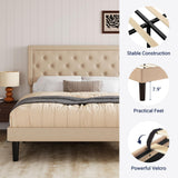 Allewie Queen Size Button Tufted/Fabric Upholstered Bed Frame with Adjustable Headboard/Wood Slat Support/Mattress Foundation/Beige Allewie
