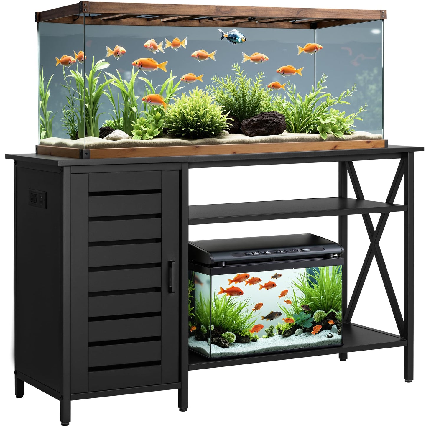 YESHOMY 55-75 Gallon Aquarium Stand, Fish Tank Stand with Power Outlets and USB Port & Type-C Port, Adjustable Shelves, Heavy Duty Metal Frame, 1200lbs Capacity, Black