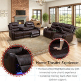 Living Room Furniture Set, Power Reclining Sofa Set, Air Leather Recliners with Built-in USB Ports and Storage Console, LED Reclining Couch Set for Living Room (Wine, Sofa Loveseat) AYCP Furniture