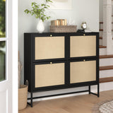 NVETHM Shoe Cabinet, Shoe Storage Cabinet with 4 Flax Flip Drawers and Mental Legs,Shoe Rack Free Standing Shoe Organizer for Entryway, Living Room (Black, 8-Tier) NVETHM