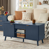 LEYAOYAO 48" Fluted Lift Top Coffee Table with Hidden Storage & Adjustable Shelves, Lifting Tabletop Large Rectangular Coffee Tables, Mid Century Modern Wood Center Table for Living Room, Nave Blue LEYAOYAO