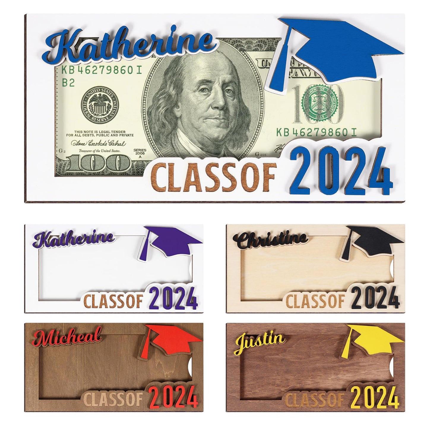 2024 Personalized Graduation Money Gift Holder, Custom Wooden Graduation Cash Holder Card Box, Class of 2024 Senior Gift for Graduates High School Students, Customize Present for Her Him - WoodArtSupply