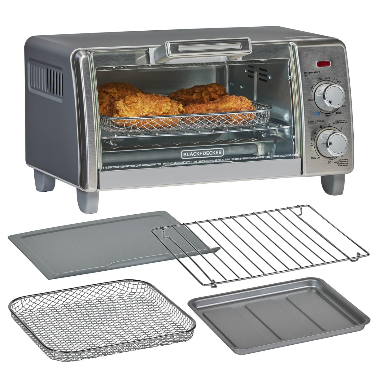 BLACK+DECKER 4-Slice Crisp 'N Bake Air Fry Toaster Oven,TO1787SS-RFP, 4-Slice, 5 Cooking Functions, 30 Minute Timer, Stainless Steel BLACK+DECKER