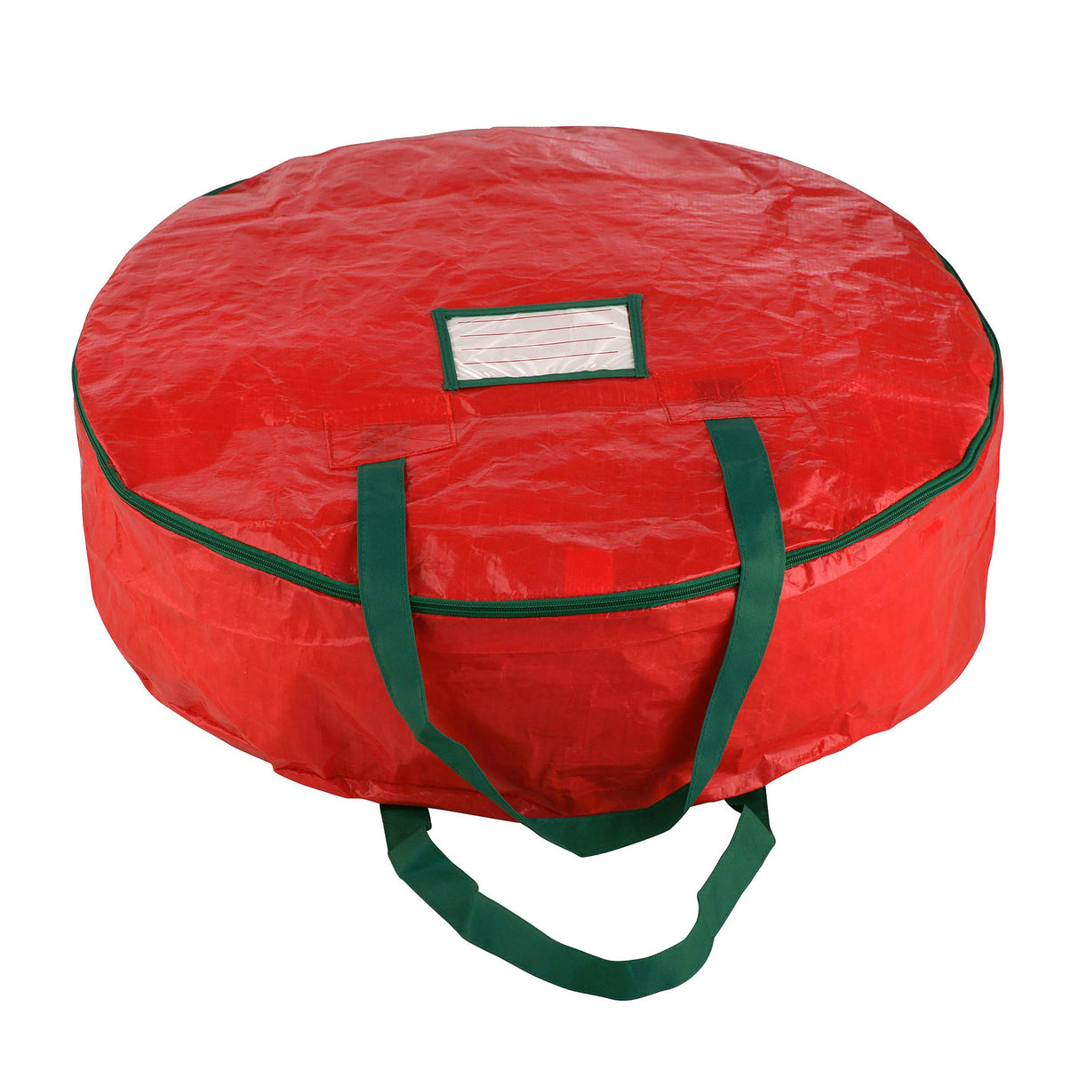 Wreath Storage Bag - 24-inch Organizer for Artificial Christmas Wreaths and Garland - Holiday Themed Tote with Green Handles by Tiny Tim Totes (Red) Elf Stor