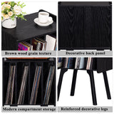 LELELINKY Record Player Stand,Black Vinyl Record Storage Table with 4 Cabinet Up to 100 Albums,Mid-Century Turntable Stand with Wood Legs,Vinyl Holder Display Shelf for Living Room LELELINKY