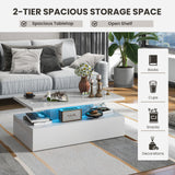 Tangkula LED Coffee Table, Modern High Gloss Coffee Table w/ 20-Color LED Lights, Adjustable Speed & Brightness, Remote Control, Open Shelf, 2-Tier Rectangle Living Room Center Table (White) Tangkula