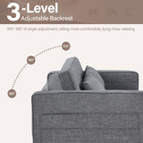HAOMARKETS 3 in 1 Convertible Sleeper Sofa Bed, Loveseat Chaise Lounge with Pullout Bed, 2-Seater Futon Couches with Storage Pockets, 3-Level Adjustable Backrest and Pillows for Living Room，Grey HAOMARKETS
