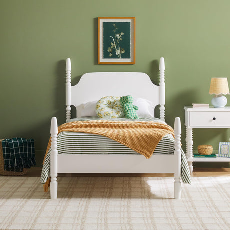 Walker Edison EZ Assembly Traditional Wood White Spindle Bed, Vintage Bed Frame, No Box Spring Required, Twin Bed Frame with Headboard, Twin Size, White Walker Edison