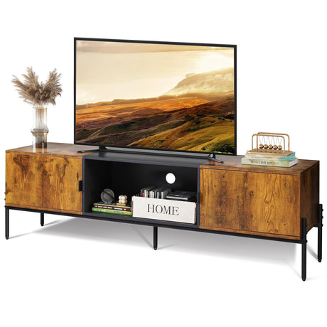 WLIVE Modern TV Stand for 65 Inch TV, Mid Century Entainment Center with Storage, TV Console with Open Shelf and 2 Cabinets for Bedroom and Living Room, TV Cabinet with Metal Legs, Rustic Brown WLIVE
