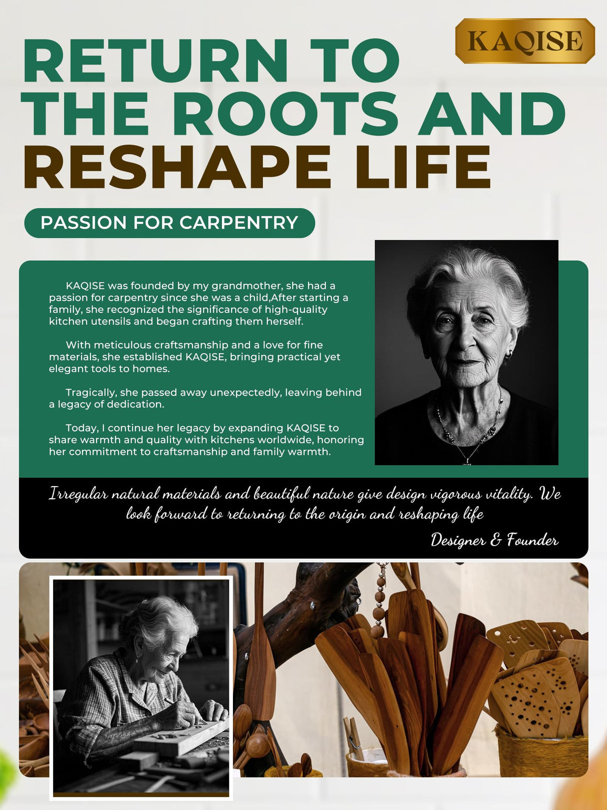 Wooden Spatula for Cooking, Natural Teak Wood Utensils including Frying Flat Spatula Turner, Wooden Kitchen Utensils Set (4Pcs) KAQISE