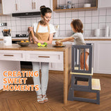 Kids Kitchen Step Stool, Toddler Montessori Learning Standing Tower, Ideal Toddler Kitchen Stool Helper for Bathroom Sink or Kitchen Counter - 2025 Design with 3 Exclusive Upgrades - Gray Mangohood