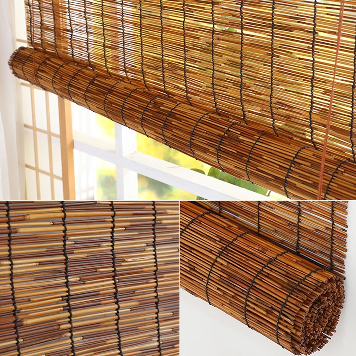 DISPRA Bamboo Roller Blinds - Outdoor UV Protection & Privacy Sunshade for Patios and Windows