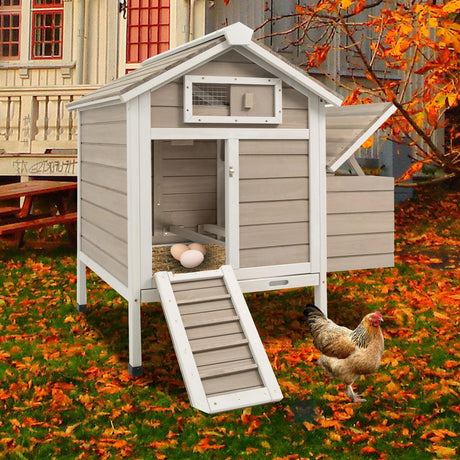 Ketive Chicken Coop Chicken House Outdoor with Removable Trays, Wooden Rabbit Hutch Poultry Cage with Nesting Box, Indoor Hen House Chicken Cage with Ramp for Garden Backyard (32"L x 23.6"W x 36.6"H) ketive