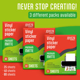 JOYEZA Premium Printable Vinyl Sticker Paper for Inkjet Printer - 25 Sheets Matte White Waterproof, Dries Quickly Vivid Colors, Holds Ink well- Tear Resistant - Inkjet & Laser Printer JOYEZA