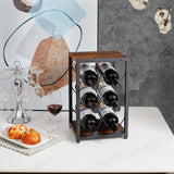 IBUYKE Rustic Wood 6 Bottles Wine Rack for Countertop,3 Tier Free Standing Wine Rack,Wine Bottle Holder Stand Organizer for Home Decor Bar,Cabinet, Pantry,Countertop TMJ901H IBUYKE