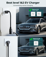 Level 1&2 EV Charger, 2025 Upgraded 16A Electric Car Mobile Charger | Adjustable Current | 110V-240V | NEMA 5-15 & NEMA 6-20 Plug | 21ft Cable | Home Portable Charger for All SAE J1772 EVs Ecogenix