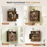 Bathroom Wall Cabinet, Wall Mounted Medicine Cabinet with Drawer, Barn Door & Adjustable Shelf, 24.4"H x 23.6"W x 9"D Rustic Brown Over Toilet Farmhouse Storage Cabinet for Kitchen, Laundry, Entryway Viroformo