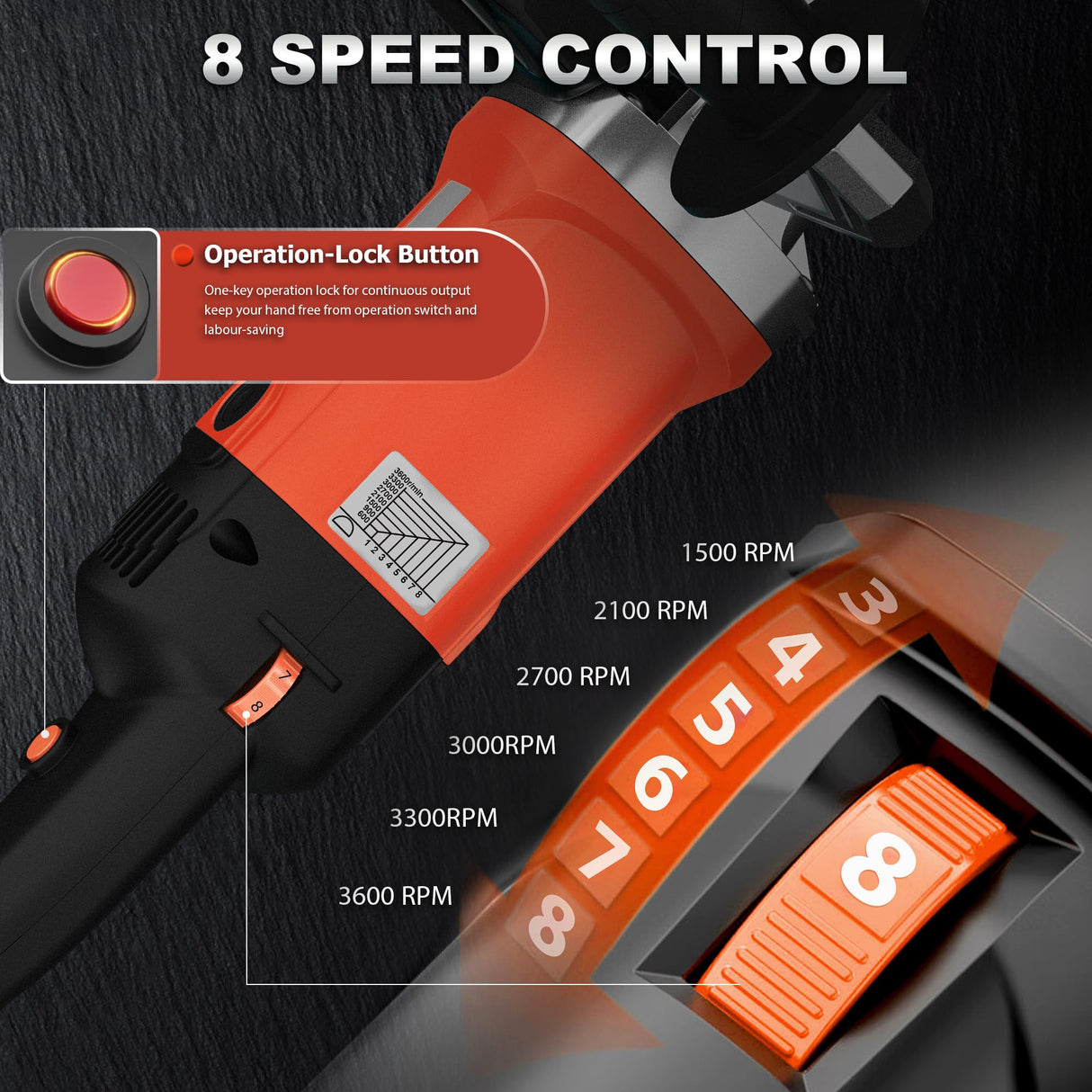 Surface Conditioning Tool 1400W, Burnishing Polishing Machine with 8 Variable Speed, Electric Handheld Stainless Steel Polisher Set, Metal Burnishing Machine Kit with Burnishing Wheel, Red GEVEELIFE